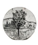 Art Autumn Country Scene At Nigh Black &amp; White Enamel on Copper Plate Vi... - $24.72