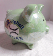 Baseball Fund Football Fund Hand Paint Light Green Iridescent Piggy Bank Stopper - £7.98 GBP