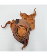 Folk Art Leather Face Wall Art Face Mask Women Shape Vintage Handmade - $93.40 CAD