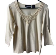Requirements Blouse Womens  Size L Off White Embroidered and Sequined Knit  - £13.25 GBP