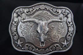 Nocona Western Belt Buckle Longhorn Roped Edge Steer Skull Silver 3798664 - £17.58 GBP