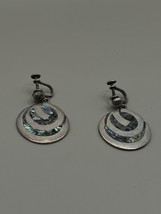 Vintage Sterling Silver Abalone Clip on Earrings TAXICO MEXICO - £23.39 GBP