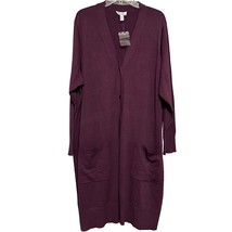 Denim &amp; Company Womens Maroon 3XL Knit Long Cardigan Button Up Long Sleeve - $31.68