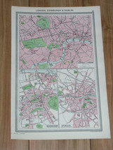 1908 Antique Map City Map Of London England / Edinburgh Scotland Dublin Ireland - £14.21 GBP