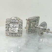 Prinzessin Schnitt Halo Diamant Ohrstecker 14k Weiss Gold (0.77 Karat) - €735,53 EUR