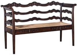 Bench Swedish Hall Hand Woven Rattan, Carved, Mortise Tenon Construction - $1,509.00