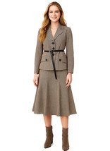 Kate Middleton Inspired Beige Vintage Style Checked Blazer &amp; Trumpet Ski... - $139.99