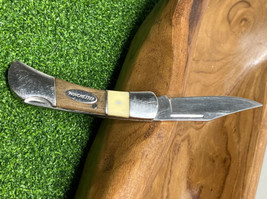vtg Winchester Stainless steel Pocket Knife Wood Oak Bone Inlay Frame Lo... - $12.38