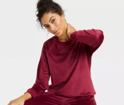 New Stars Above Women&#39;s Cozy Fleece Lounge Sweatshirt Sz S M Red Plush Pullover - £12.66 GBP