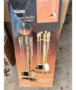 Vintage Sears 7 Piece Polished Brass Fireplace Toolset New Open Box - £191.84 GBP