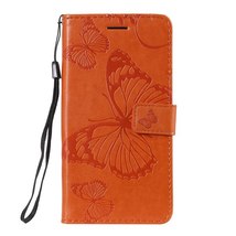 Anymob Huawei Phone Case Orange Butterfly Flip Leather Wallet Phone Cover - £22.97 GBP