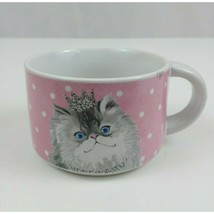 Pier1 Imports Stoneware Pink Polka Dot Cat Kitten Coffee Cup Mug 2.5&quot; Tall - £7.60 GBP