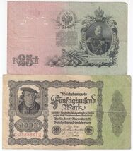 Germany, Russia,  50000 Mark, 25 Rubles, Set of 2, Different Banknotes, XF - $25.26