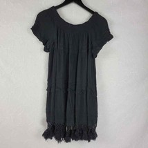 Vintage Havana Women Dress Size S Black Off Shoulder Crochet Tassel Fringe Hem - £21.49 GBP