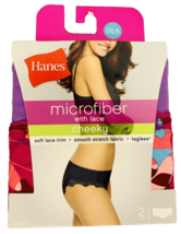 Hanes Microfiber Cheeky Panties 9 2XL Pink Purple Lace Tagless Smooth Soft 2 Pk - £11.14 GBP