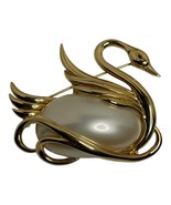 Vintage Lady ￼Remington ￼Elegant Swan High Polish Gold Pearl Brooch PIN ... - £21.23 GBP