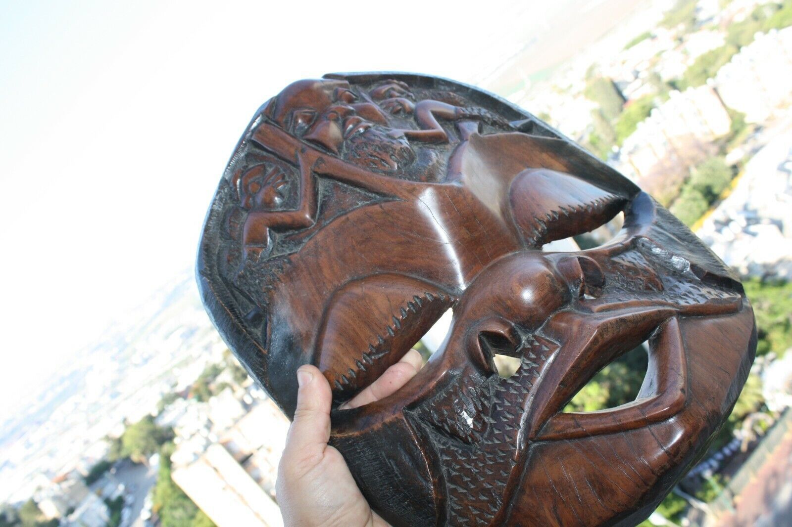 Hard and Heavy African Ebony Wood Mask Hand Carved Wooden Art Decor Exce... - $205.34