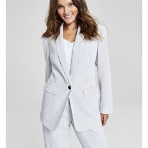 Bar III Seersucker Single Button Notched Lapel Blazer Striped Long Jacke... - $44.99