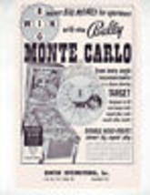 MONTE CARLO ORIGINAL PINBALL MACHINE FLYER 1964 Vintage Retro Artwork Promo - $32.78
