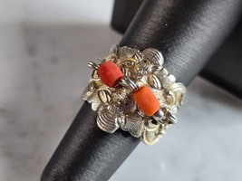 Womens Vintage Estate Sterling Silver Bumble Bee Coral Ring 4.6g E7608 - £34.83 GBP