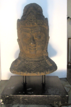 Antique Large Tibetan Stone Sculpture Depicting a Buddhist Bodhisattva Bust 25&quot;  - £1,946.12 GBP