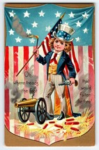 4th Of July Postcard Tuck Boy Cannon Firecrackers Independance Day Series 109 - £18.38 GBP