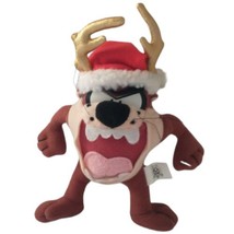 Christmas Taz Tasmanian Devil Plush Vtg 1998 Antlers Stuffed Animal Warner Bros - £14.72 GBP