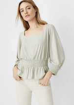 NWT Women&#39;s Ann Taylor Smocked Square Neck Puff Sleeve Blouse Top in Sage Sz XL - £29.79 GBP