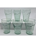 Coca-Cola Set Enjoy Coke Embossed 4&quot; Green Textured Glass Drinking Cups - $23.23 CAD