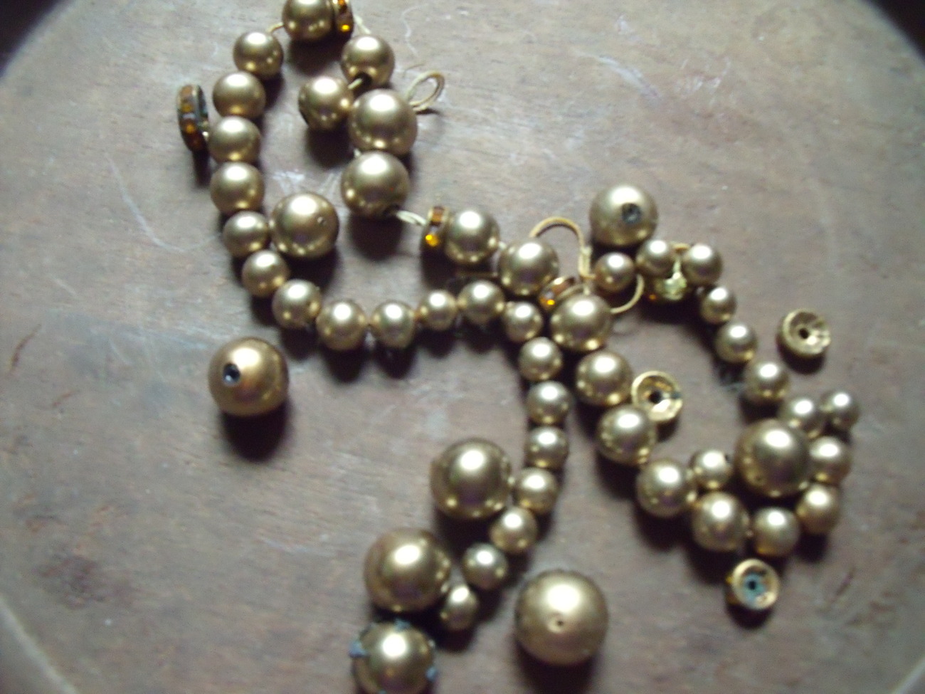 Pewter Color Pearl Beads from Broken Necklace with Yellow Topaz Like Spa... - $25.00