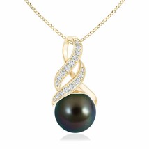 ANGARA Tahitian Pearl and Diamond Swirl Bale Pendant in 14K Gold - £1,349.38 GBP