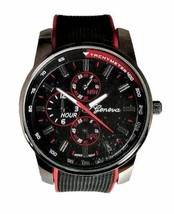 NEW Geneva 6994 Men&#39;s Black Textured Dial Decorative Chronograph Red/Black Watch - £17.37 GBP
