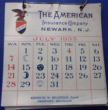 Vintage The American Insurance Company Newark N.J. Gift Calendar 1935 - £4.71 GBP