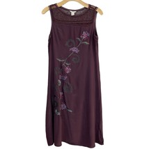Sundance Midi Dress Womens 14 Purple 100% Silk Embroidered Floral Sleeveless Net - £46.89 GBP