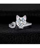 Classic 925 Sterling Silver 3CT Round Zirconia Creative Cat Adjustable R... - €43,41 EUR