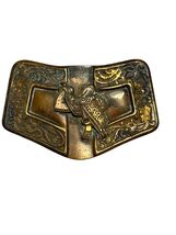 Vintage Western Saddle Belt Buckle Floral Scroll Cowboy Brass Tone - $25.20