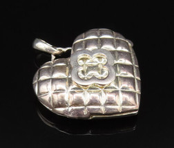 925 Silver - Vintage Quilted Love Heart Photo Locket Pendant (OPENS) - PT21437 - £57.34 GBP