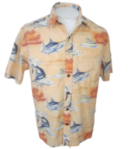 Reel Legends Men Hawaiian camp shirt p2p 24.5 L aloha luau tropical fishing vtg - £17.25 GBP