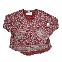 Lucky Brand Shirt Womens S Red Floral V Neck Bell Sleeve Casual Blouse - $18.69