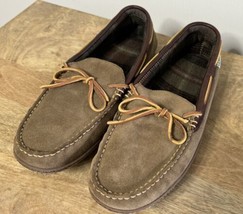 LL Bean Shoes Mens 10 M Leather Slip On Flannel Lined Handsewn Slippers House - £22.31 GBP