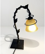 Vintage 21” Wrought Iron Table Lamp with Frosted Glass Shade &amp; Leaf Design - £75.29 GBP