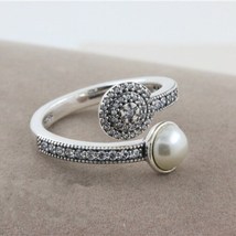 925 Sterling Silver Luminous Glow,Clear Cz & White Pearl Ring  - $19.99