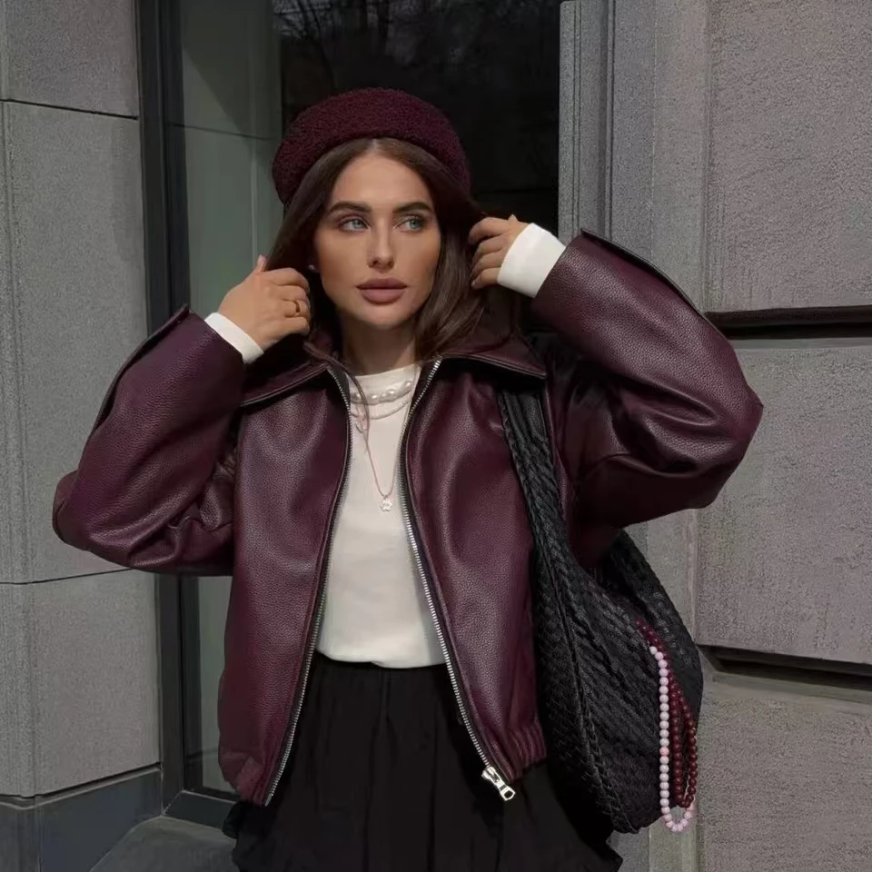 Autumn Winter Fashion Leather Jacket Women Moto Zip Long Sleeve Outwears... - €47,19 EUR