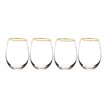 4 Cathys Concepts Personalized Gold Rim Stemless Wine Glasses - £20.57 GBP