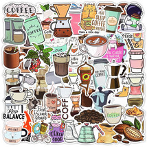 50 Pcs Handmade Coffee Theme Stickers and Decals Cartoon for Bike Laptop Motorcy - £7.86 GBP