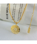 Clover Leaf Circle Disk Pendant Necklace 18K Yellow GP Bead Chain Women ... - £75.42 GBP