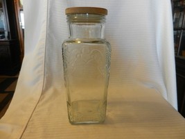 11.25&quot; Tall Square Clear Glass Canister, Embossed Design With Lid - $50.00