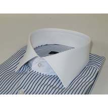 Men's Shirt MARCUZZI Turkey 100% Cotton Marc4 Navy Stripe White Collar and Cuffs image 5
