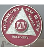 Pink &amp; Silver Plated 24 Year AA Chip Alcoholics Anonymous Medallion Coin... - $27.99
