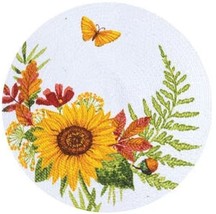 1 (One) Braided Placemat(14.5&quot;) Autumn&#39;S Garden Sunflower Leaves &amp; Butterfly Kdd - £23.75 GBP